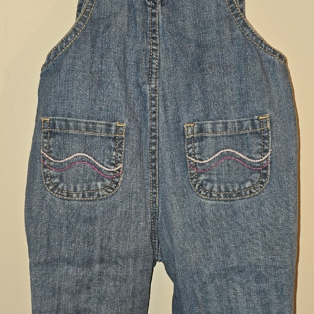 OshKosh B'gosh Blue Denim Overalls with Flower Embroidery LOT-S
